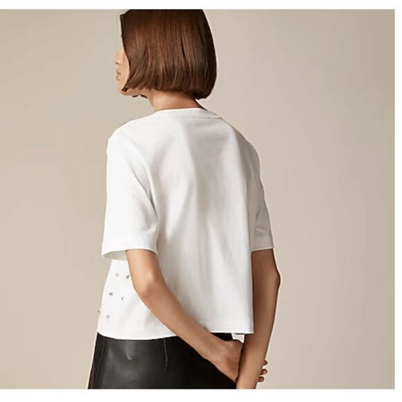 J. Crew Relaxed lattice-embellished cropped T-shirt in white NWT size Med. - Picture 6 of 16